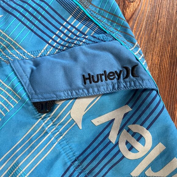 Hurley Men's Swim Trunks Blue Plaid with Gray. Size 36 - Picture 4 of 8